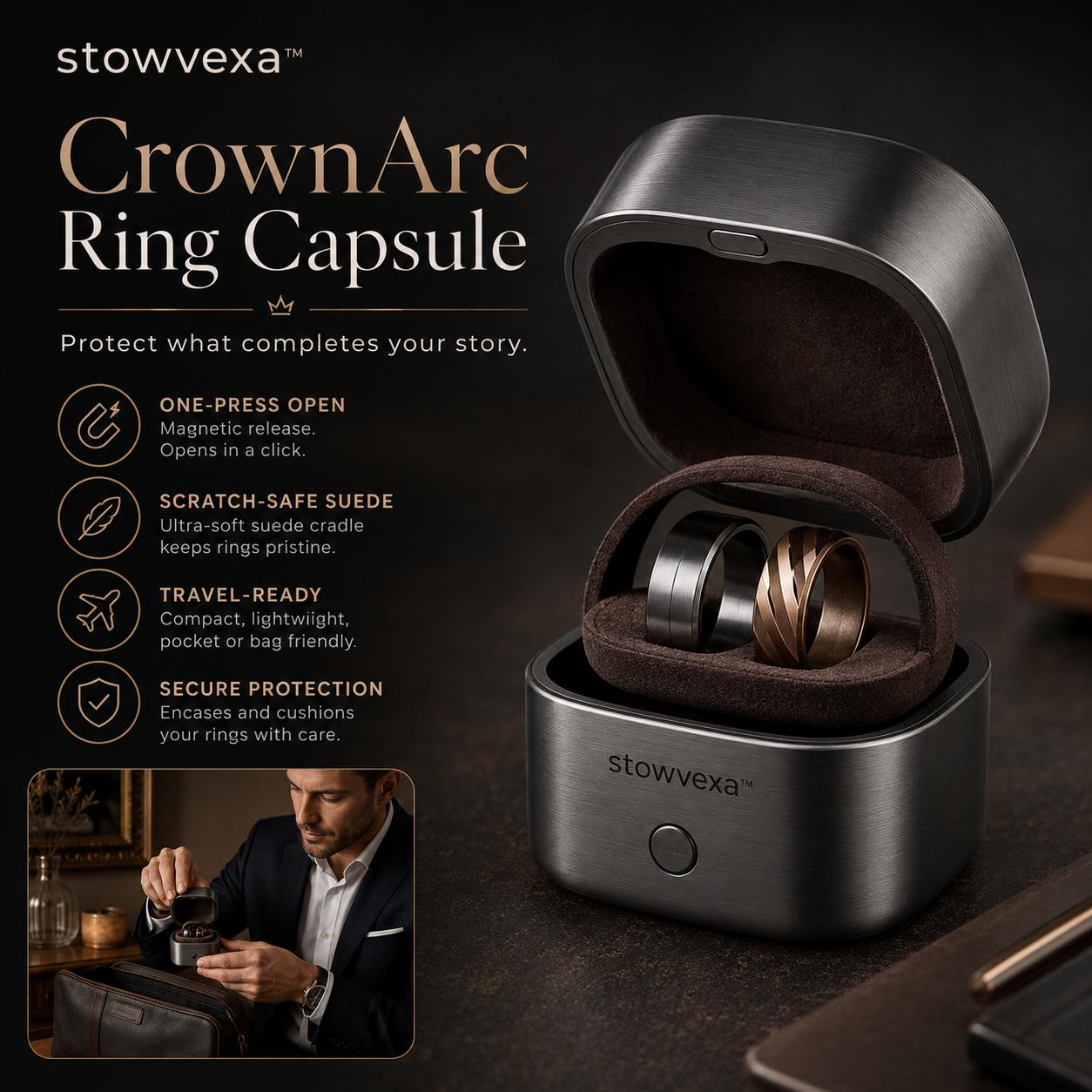 Stowvexa™ CrownArc Ring Capsule