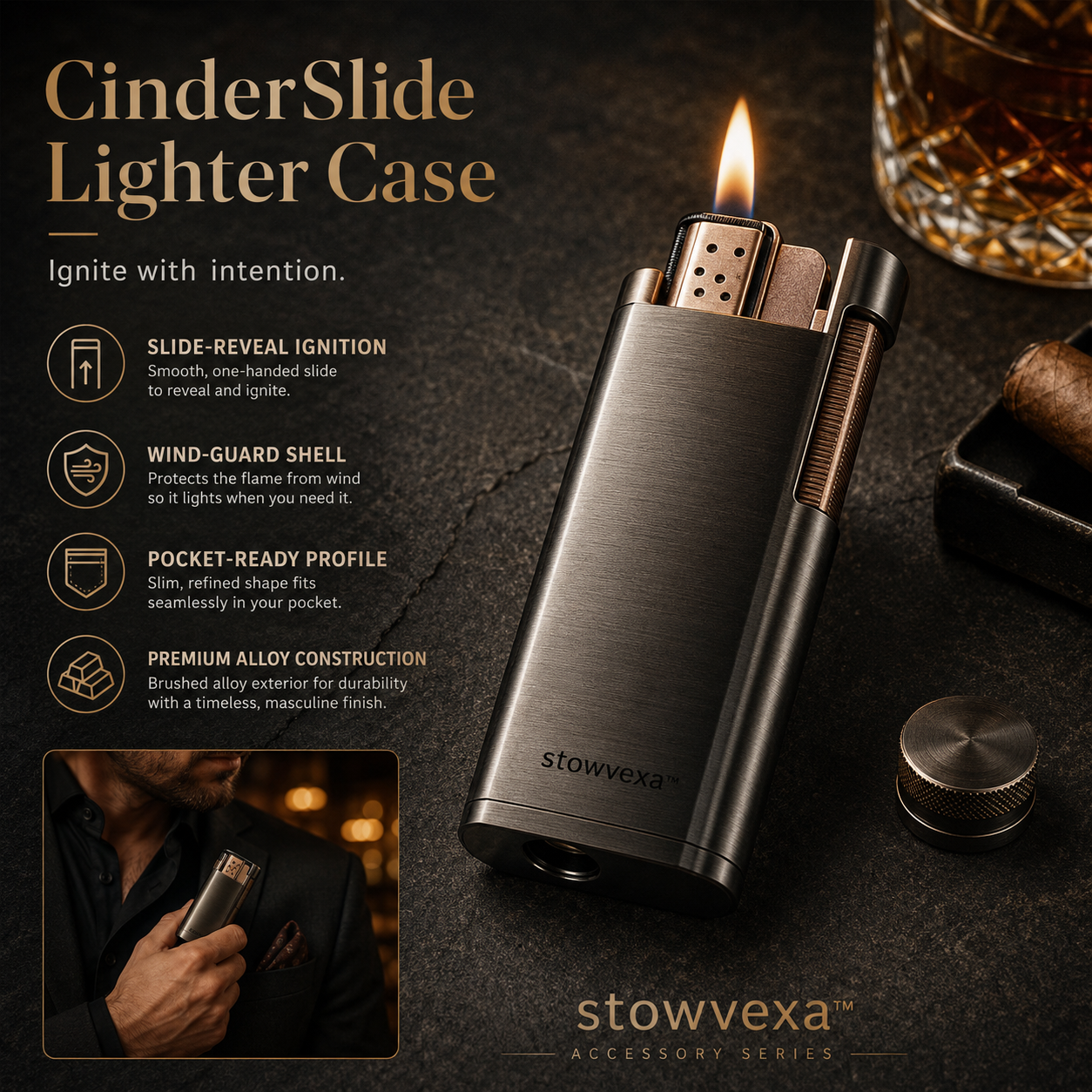 Stowvexa™ CinderSlide Lighter Case